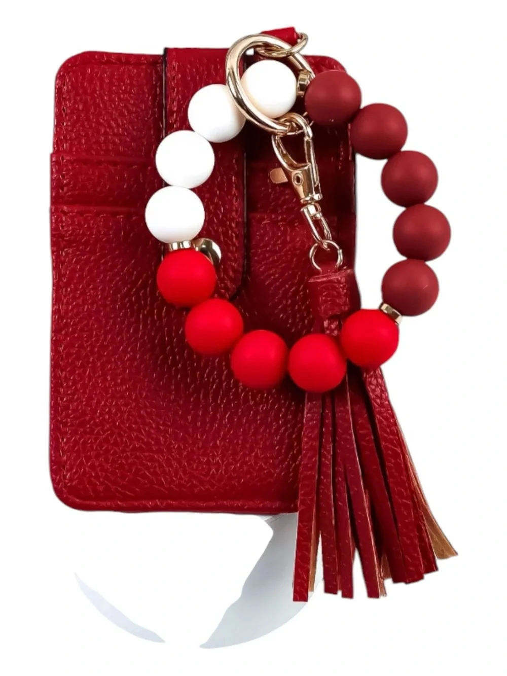 Red Beaded Wristlet Keychain with Tassel